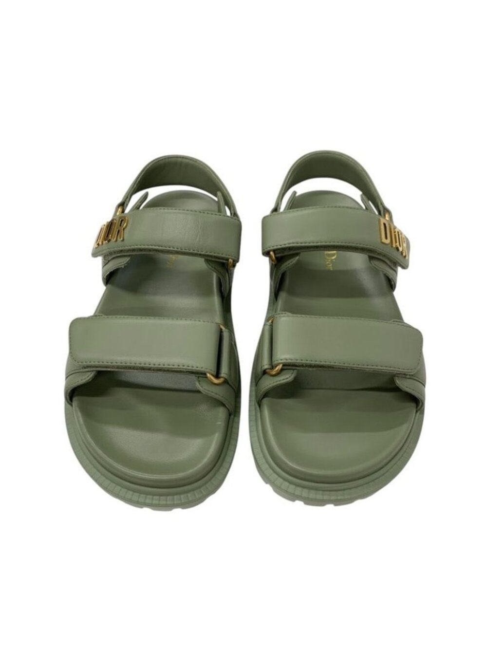 Christian Dioract Sandals Shoes Leather Green Logo Flat - Picture 2 of 9